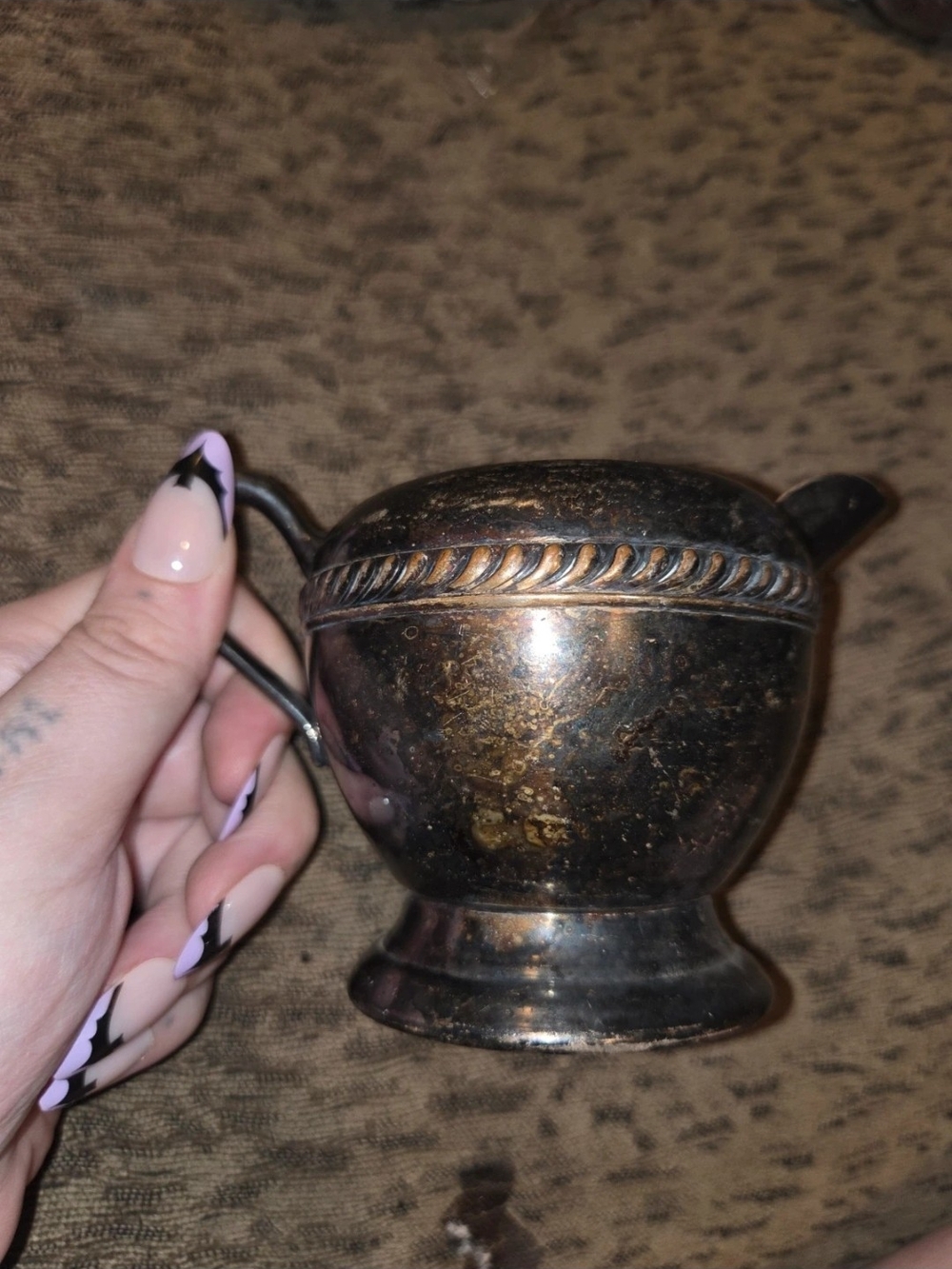 Vintage-Style Silver Creamer Pitcher - Dark Patina